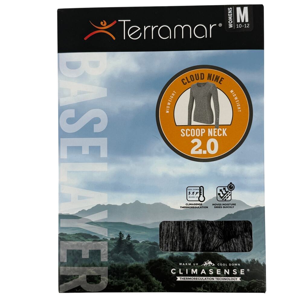 Terramar Cloud Nine 2.0 Baselayer Shirt Scoop Womens Sz Medium Dark Grey Melange